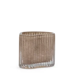 Ljuslykta Rillad Glas 10x8cm Beige