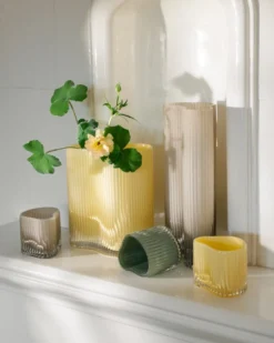 Ljuslykta Rillad Glas 10x8cm Ljusgrön