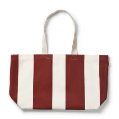 Strandväska Bomull 38x55x19,5cm Randig Mörkröd/Vit