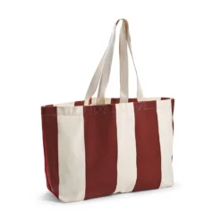 Strandväska Bomull 38x55x19,5cm Randig Mörkröd/Vit