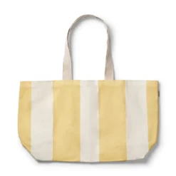Strandväska Bomull 38x55x19,5cm Randig Gul/Vit